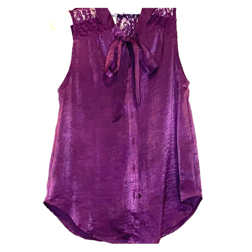 Purple satin button up sleeveless with lace
